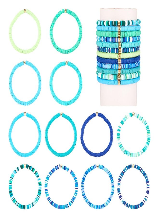EEE ELECRELIVE Elecrelive 12Pcs Blue Clay Beaded Bracelets Stretch Bracelets Heishi Surfer Bracelet Set Friendship Bracelets Stackable Beaded Preppy Bracelets for Summer Beach Jewelry Party Favors - Image 1